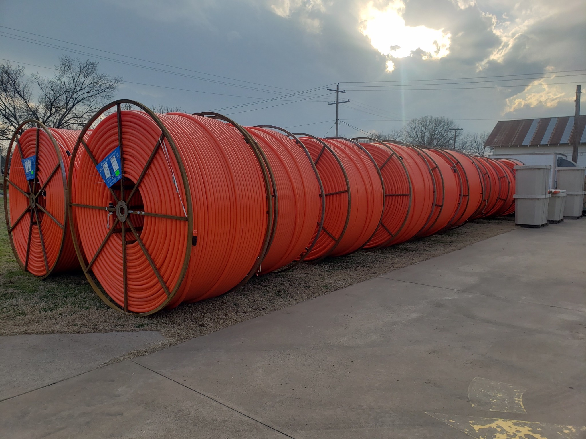 Conduit and fiber duct reels staged for deployment